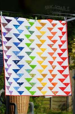 Quilt Inspiration: Free Pattern Day! Flying Geese Quilts Geese Quilt, Traditional Quilt Patterns, Flying Geese Quilt, Colorful Quilt, The Colors Of The Rainbow, Quilt Modernen, Pattern Quilt, Half Square Triangle Quilts, Rainbow Quilt