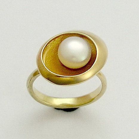 Yellow Gold Pearl Ring RG1568....... Modern Pearl Rings, Organic Gold Ring, Engagement Ring Pearl, Modern Gold Ring, 14k Yellow Gold Engagement Ring, Hippie Rings, Pearl Engagement Ring, Ring Pearl, Gold Pearl Ring