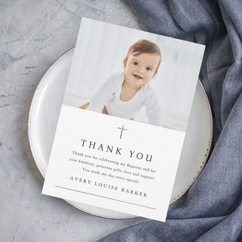 Cross Photo, Christening Thank You Cards, Baptism Thank You Cards, Baptism Photos, Baby Event, Minimal Gold, Cross Design, Christening Gifts, Event Invitation