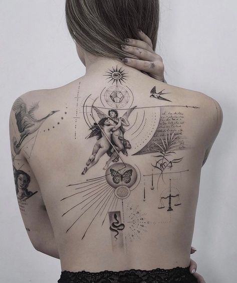 Back Tattoo For Women, Back Piece Tattoo, Spine Tattoos For Women, Full Body Tattoo, Greek Tattoos, Modern Tattoos, Back Tattoo Women, Subtle Tattoos, Friend Tattoos