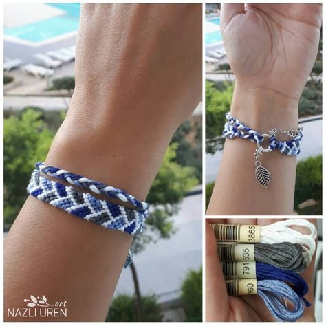 Blue And White Friendship Bracelet, Friendship Bracelets With Charms, White And Blue Friendship Bracelet, Blue Chevron Bracelet, Victoria Aesthetic, Blue Friendship Bracelet, Brazilian Bracelet, Pixel Grid, Bracelet Original