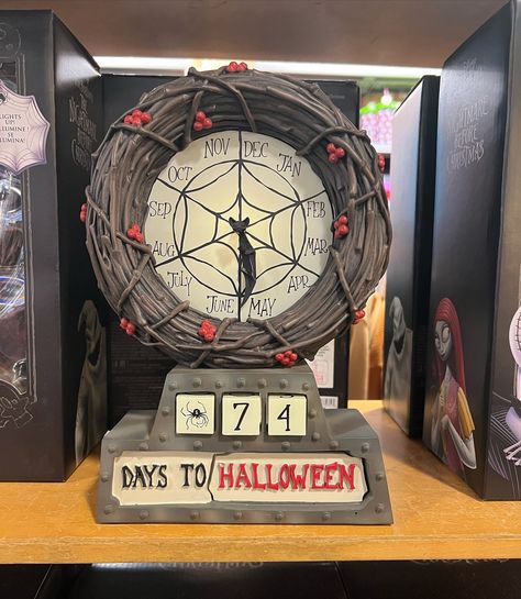 Inspired by Tim Burton’s The Nightmare Before Christmas, this light-up clock calendar will have you counting down the days to your favorite holiday. Choose Halloween or Xmas and let the waiting begin! Includes clock with wreath design, Xmas and Halloween board, and four die Clock face features 12 months of the year with spider web design Light-up clock face Movable clock hands Dice slot at back On/Off switch at back Inspired by Tim Burton’s The Nightmare Before Christmas 46.4% poly resin / 4... Nightmare Before Christmas Clock, Holiday Decor Hacks, 12 Months Of The Year, Halloween Board, Spider Web Design, Face Features, Decor Hacks, Months Of The Year, Clock Hands