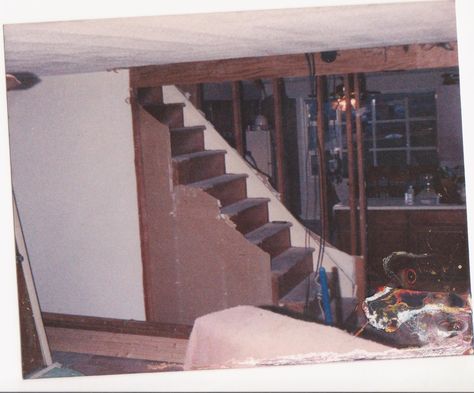 Converting closed stairs to open stairs - Home Improvement Stack Exchange Closed Staircase, Stairway Walls, Open Stairs, Stair Wall, Stair Landing, Open Staircase, Staircase Remodel, Wall Opening, Stair Remodel