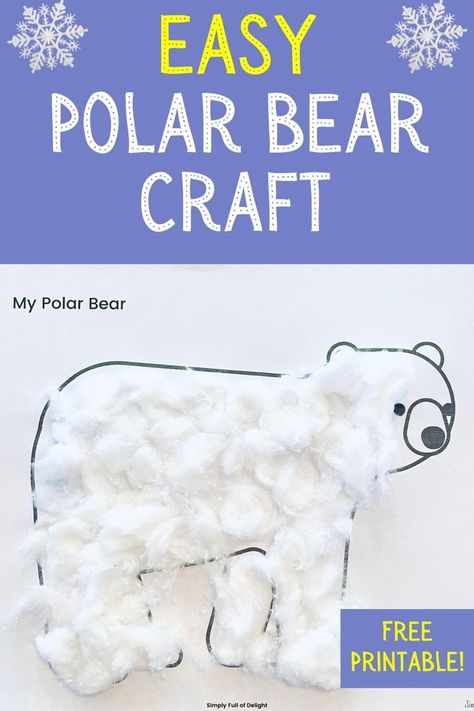 polar bear craft for kids - a polar bear template with cotton balls glued to it Bear Craft Ideas, Polar Animals Preschool Crafts, Polar Bear Craft Preschool, Winter Animals Preschool Activities, Polar Bear Template, Bear Activities Preschool, Polar Bear Activities, Polar Bear Printable, Arctic Animals Preschool Activities