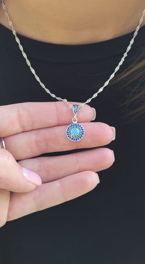 925 Sterling silver mandala pendant from Mardin, blue and green oval pendant, authentic Turkish jewelry, oriental ottoman pattern Turkish Jewellery Designs, Ottoman Pattern, Mandala Pendant, Turkish Jewellery, Jewelry Promotion, Selling Handmade Items, Oval Necklace, Green Oval, Get Well Soon Gifts