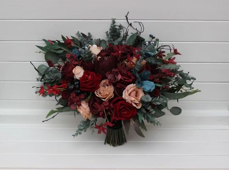 Discover our latest floral arrangements, perfect for weddings and events. Featuring rich burgundy, blush, and eucalyptus tones, each piece is handcrafted for timeless elegance #burgundyarch #burgundywedding #tealbouquet #tealwedding #artificialflowers #archdecor #FlowerArrangement #flowersarch Boho Wedding Bridesmaid, Fall Wedding Bouquets Burgundy, Teal Bouquet, Boho Wedding Bridesmaids, Wedding Bridesmaid Bouquets, Bouquet Burgundy, Fall Wedding Bouquet, Bridesmaid Bouquets, Bouquet Bridal