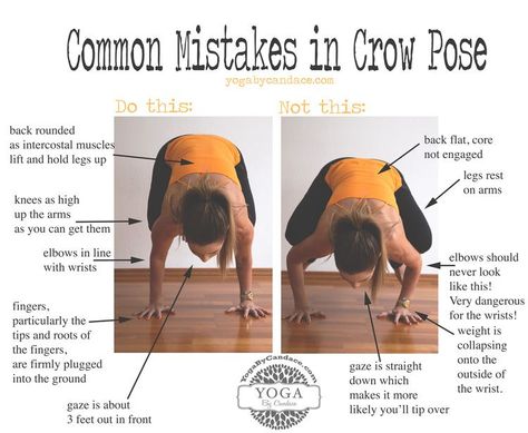 Pin now and practice later! Common mistakes in crow pose Ashtanga Vinyasa Yoga, Crow Pose, Frosé, Sup Yoga, Yoga Posen, Yoga Times, Yoga Moves, Yoga Exercises, Acro Yoga