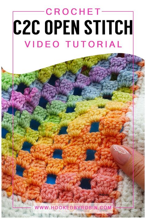 Crochet C2C Open Block Stitch Rectangle Blanket [Free Video Tutorial & Written Pattern!] — Hooked by Robin Crochet Blanket Patterns Center Out, Different C2c Crochet Stitches, C2c Variations, C2c Tunisian Crochet, Block Stitch Crochet Pattern, C2c Stitches, Open Crochet Stitches, Ronnie Mac, Two Color Crochet