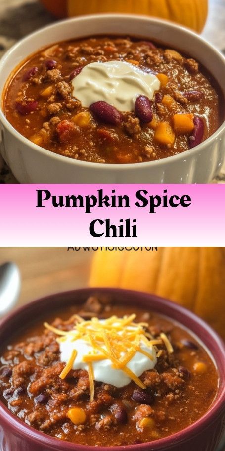 Pumpkin Spice Chili Recipe: A Cozy Autumn Twist on a Classic Favorite Indulge in the warm and comforting flavors of fall with this Pumpkin Spice Chili. Perfect for chilly evenings or festive gatherings, this unique twist on a classic dish will delight your taste buds with the rich earthiness of pumpkin and a touch of spice. #PumpkinChili #AutumnRecipes #ComfortFood #HomemadeChili #FallFlavors #SeasonalCooking #CozyMeals #ChiliLovers #HeartyRecipes Chili Recipe With Pumpkin, Pumpkin Spice Chili, Pumpkin Chilli Recipe, Pumpkin Recipes For Dinner, Unique Chili Recipe, Pumpkin Chilli, Unique Chili Recipes, Pumpkin Recipes Dinner, Pumpkin Chili Recipe