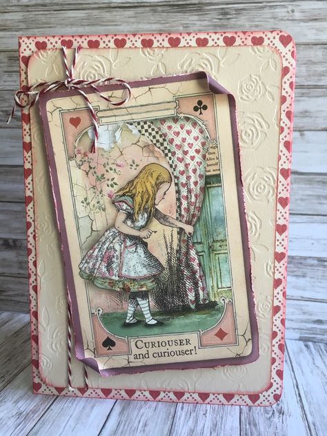 Made from the beautiful Stamperia Alice paper pad Alice In Wonderland Cards, Alice In Wonderland Crafts, Alice In Wonderland Alice, Wonderland Alice, Alice Tea Party, Simple Cards Handmade, Alice In Wonderland Tea Party, Mini Scrapbook, Peg Doll