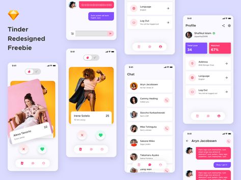 Tinder App Redesign - Free Sketch - Freebie Supply Tinder App, App Concept, Sketch App, App Ui Design, A Concept, Social Media Pages, Layout Template, Dating Profile, Ui Kit