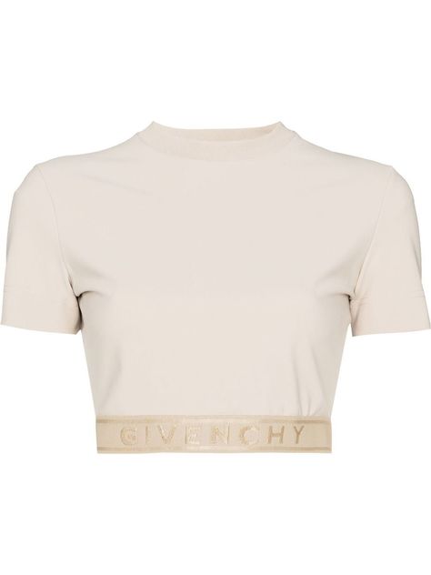 Givenchy logo-jacquard Cropped T-shirt - Farfetch Givenchy Clothes, Cloth Pieces, Accesorios Aesthetic, Givenchy Shirt, Instant Connection, Png Clothes, Givenchy Clothing, Givenchy Logo, Beige Shirt