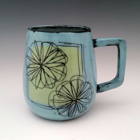 Whitney Smith - green window blossoms mug Pottery Painting Designs Mugs, Pottery Finishes, Whitney Smith, Pottery Texture, Dinnerware Ideas, Mugs Green, Underglaze Painting, Mono Printing, Green Window