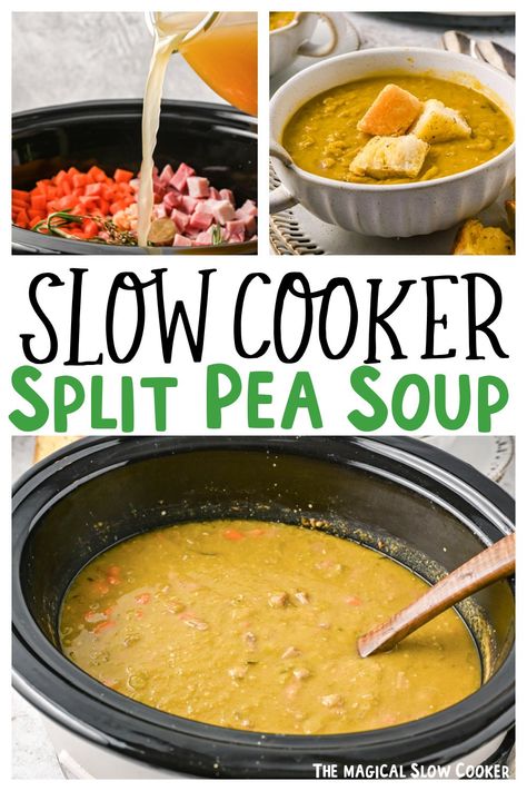 Pea Soup Crockpot, Split Pea Soup Slow Cooker, Slow Cooker Split Pea Soup, Soup Slow Cooker, Split Pea Soup Recipe, Pea And Ham Soup, Ham Hock, Ham Soup, Split Pea Soup