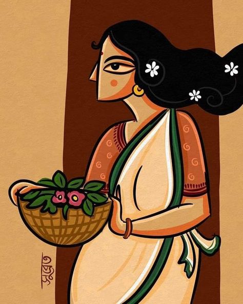 Bengali Decoration Ideas, Bengali Drawing, Bengali Illustration Art, Bengali Art Culture, Bangla Art, Bengal Art, Bengali Culture, Bengali Art, Modern Art Canvas Painting