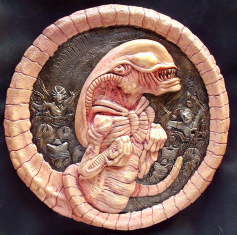 ALIEN CHESTBURSTER, 3D wall plaque sculpture. by Mixta110 on DeviantArt Alien Chestburster, Alien Sculpture, Alien Cake, Giger Alien, Predator Artwork, Giger Art, H.r. Giger, Clay Plaster, Alien Artwork