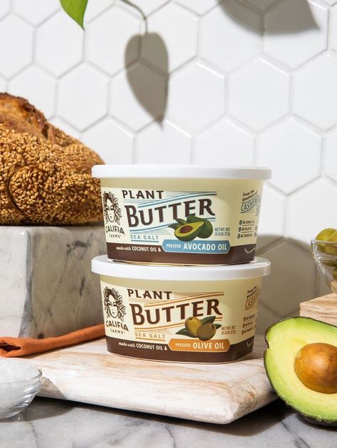 Califia Farms Plant Butter is a cultured dairy-free, gluten-free, soy-free, vegan spread. Pictured: Both Plant Butter, Butter Spreads, Halal Snacks, Vegan Spread, Califia Farms, Butter Alternative, Vegan Grocery, Butter Spread, Peanut Free