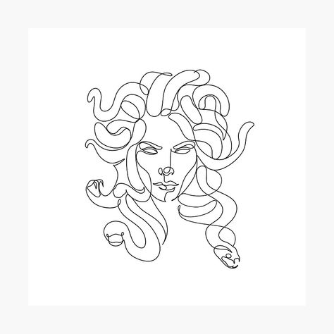 Medusa - Minimal line art by OneLinePrint | Redbubble Medusa Tattoo Line Art, Dessin Medusa Tattoo, Medusa Tattoo Minimal, Medusa Tattoo Sketch, Medusa Embroidery, Medusa Tattoos, Medusa Tattoo Design, Magic Runes, Minimal Line Art