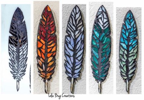 Feather Mosaic, Mosaic Feathers, Outside Wall Art, Coloured Grout, Eagle Feathers, Mermaid Glass, Photo Mosaic, Mosaic Artwork, Feather Art