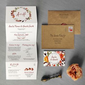 Save The Date Cards | notonthehighstreet.com Wedding Invitations Autumn, Autumn Wedding Invitations, Rustic Wedding Invites, Boho Floral Wedding Invitations, Table Number Place Cards, Leaf Invitations, Evening Reception, Bohemian Fall, Reception Invitations