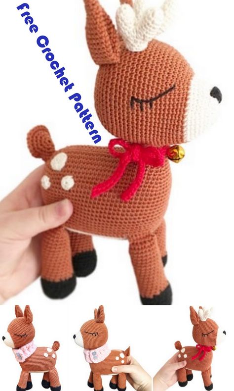 Amigurumi Cute Baby Deer Free Crochet Pattern - Amigurumi Crochet Reindeer Pattern Free, Crochet Christmas Ornaments Free, Christmas Crochet Patterns Free, Crochet Deer, Crochet Xmas, Deer Pattern, Crochet Animals Free Patterns, Free Amigurumi Patterns, Crochet Christmas Ornaments