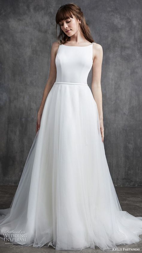 kelly faetanini spring 2020 bridal sleeveless beaded straps bateau neckline sheath wedding dress (10) ball gown overskirt low open back chapel train clean minimalist mv -- Kelly Faetanini Spring 2020 Wedding Dresses | Wedding Inspirasi #wedding #weddings #bridal #weddingdress #weddingdresses #bride #fashion #collection:Marilyn #label: #label:KellyFaetanini #season:Spring/Summer #week:192019 #year:2020 ~ Wedding Dress Boatneck, Boat Neck Aline Wedding Dress, A Line Bateau Wedding Dress, Wedding Dresses Bateau Neckline, Boat Neck Sleeveless Wedding Dress, Bateau Neckline Wedding Dress A Line, Bateau Neckline Wedding Dress, Minimalistic Wedding Dress, Minimalist Wedding Gown