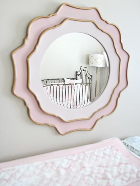 Milan's Nursery Nursery Mirror, Purple Girls Room, Blush Nursery, Nursery Reveal, Gold Nursery, Trendy Baby Nursery