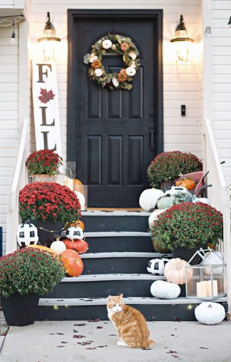 Fall Season Crafts, Fall Porches, Porch Lights, Fall Living Room, Fall Front Porch Decor, Faux Pumpkins, Outdoor Candles, Fall Front Porch, Fall Decorations Porch