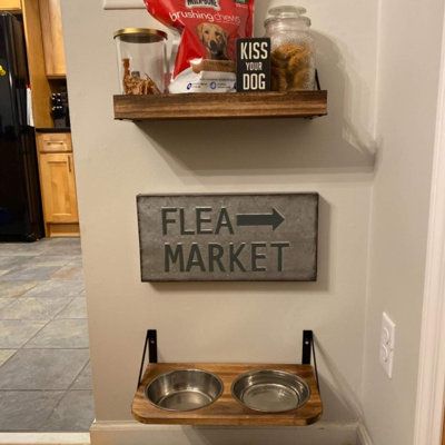 One Floating Shelf, Dog Bowls Diy, Dog Corner, Pet Essentials, Bowl Holder, Dish Storage, Cat Dishes, Dog Food Bowls, Food Toys