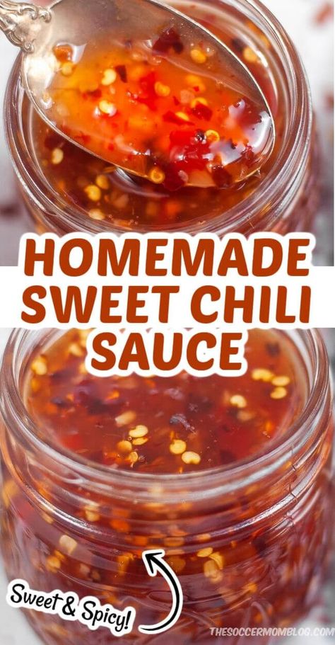 Homemade Sweet Chili Sauce, Sweet Chili Sauce Recipe, Chili Sauce Recipe, Homemade Sauce Recipes, Homemade Condiments, Homemade Spices, Homemade Seasonings, Sweet Chilli, Sweet Chili Sauce