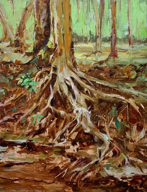 Tree Root Painting, Tree Roots Painting, Tree Roots Drawing, Roots Painting, Tay Art, Roots Drawing, Painting Trees, Abstract Tree Painting, Tree Study