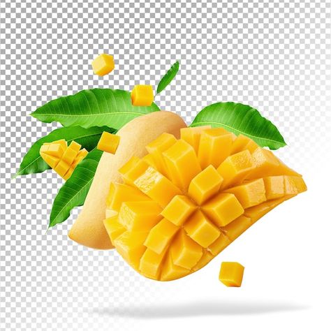 Mango fruit with mango cubes and slices ... | Premium Psd #Freepik #psd #mango-slice #mango #mango-fruit #fruit-slice Mango Images, Nectarine Fruit, Mango Shop, Juice Packaging, Fruit Picture, Vegetarian Burger, Mango Fruit, Dried Mangoes, Mango Juice