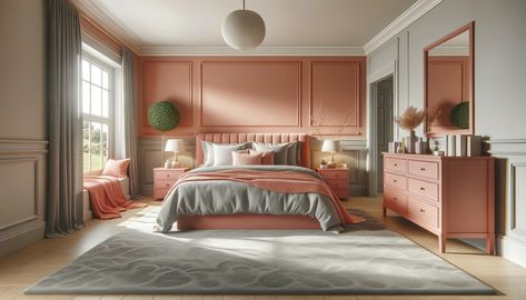 Coral Accent Wall Bedroom, Coral Accent Walls, Coral Bedroom, Coral Throw Pillows, Coral Accents, Accent Wall Bedroom, Front Door Colors, Cool Undertones, Colorful Curtains