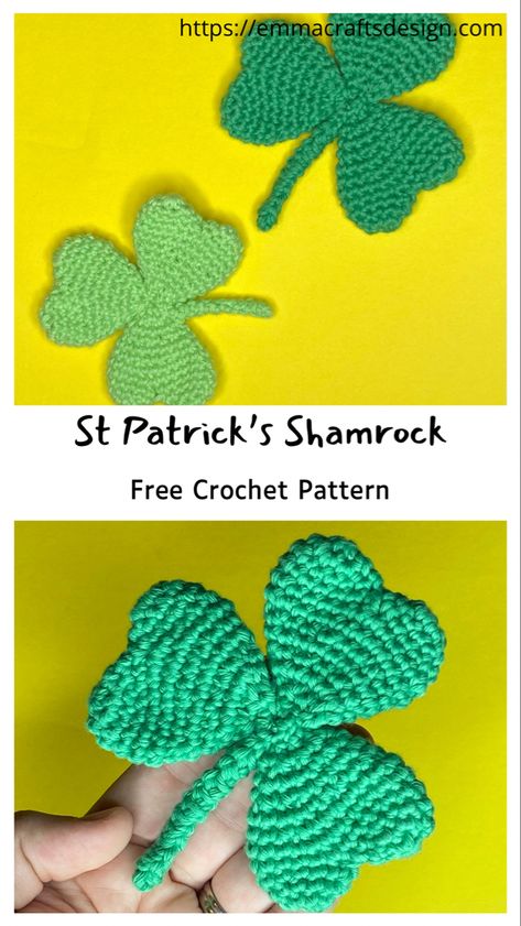 Make a crochet Shamrock to celebrate St Patrick’s Day in style with this free amigurumi pattern! Crochet Shamrock, Crochet Garland, Crochet One Piece, St Patrick's Day Crafts, Yarn Tail, Easter Crochet, Holiday Patterns, Earring Tutorial, Amigurumi Free