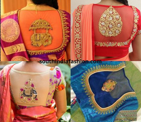 sheer back neck blouses5 photo Blouses For Pattu Sarees, Maggam Blouse, Netted Blouse Designs, Blouse Designs High Neck, Embroidery Blouses, Blouse Designs Catalogue, Sari Design, Wedding Saree Blouse Designs, Traditional Blouse Designs