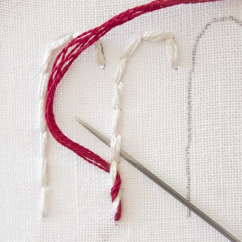 Candy Cane Embroidery Stitch, Whip Stitch Embroidery, Candy Cane Embroidery, Whipped Back Stitch Embroidery, Whipped Backstitch, Back Stitch Embroidery, Text Embroidery, Book Handmade, How To Stitch