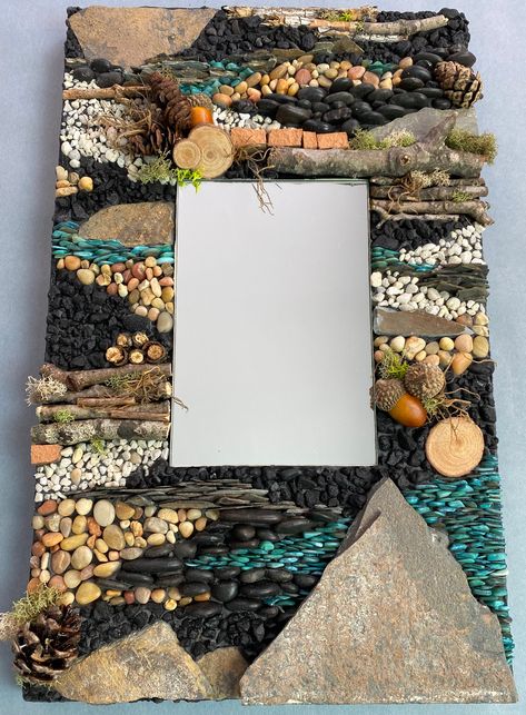 Mixed Media Using Natural Materials with Cheryl Cohen | Create Arts Mixed Media Mosaic Projects, Mixed Media Mosaic Art, Art With Nature, Mosaic Rocks, Mixed Media Mosaic, Camp Crafts, Mosaic Tile Art, Mixed Media Art Canvas, Organic Art