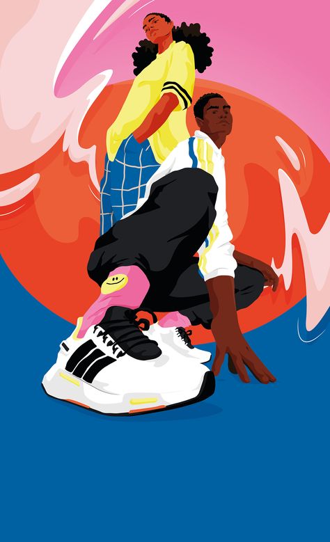 Adidas Illustration, Ssjg Goku, Shoe Poster, Shoes Illustration, Sport Illustration, Murals Street Art, People Illustration, Flat Illustration, Editorial Illustration