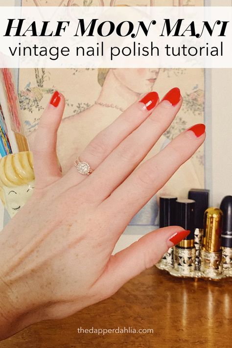 Bel Air Outfit, 1960s Nails, Vintage Nail Polish, Nail Color Fall, Diy Gel Nails, Gel Nails Short, Half Moon Manicure, Nail Polish Tutorial, Mirror Nail Polish