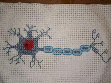 Neat-O Neuron by stefkies Biology Cross Stitch, Embriodary Patterns, Weird Embroidery, Brain Cross Stitch, Cross Stitch Family, Cross Stitch Bookmarks, Cool Patches, Pixel Pattern, Cross Stitches