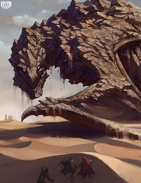 Artist_ Unknown - Title_ Unknown - Card_ Stone Dragon of the Dunes Stone Dragon Fantasy Art, Dnd Ancient Dragon, Stone Dragon Art, Earth Dragon Art, Colossal Dragon, Stone Creature, Demonic Dragon, Stone Monster, Armored Dragon