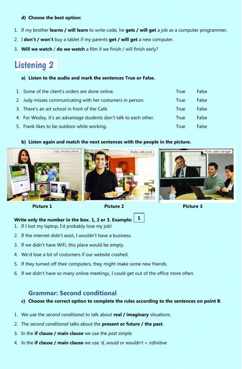 Ejercicio de Technology - first and second conditional Second Conditional, Live Worksheet, English Listening, Listening Test, Grammar Exercises, English For Beginners, Listening Comprehension, 9th Grade, English Reading