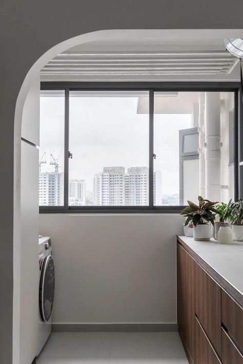 Clementi Crescent | Renovation Singapore | Renovation Singapore Minimalist Bto Hdb, 4 Room Bto Kitchen Ideas, Bto 4 Room, 4 Room Bto, Singapore Renovation, Service Yard, Laundry Ideas, Laundry Cabinets, Japandi Interior