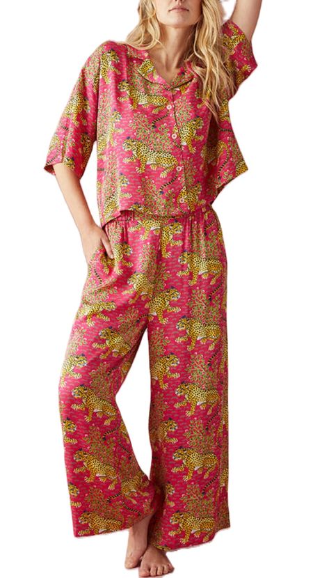 PRICES MAY VARY. Material:Womens summer two piece sleepwear sets are consist of lightweight and breathable polyester material,it is skin friendly, soft touching, comfy and cooling to wear. Features:Women's print pajamas set, short sleeves lapels shirt tops, wide leg long pants, cute tiger floral print loungewear, loose fit buttons down pajamas, y2k matching pjs sets, casual sleepwear sets, chic loungewear sets, drawstring design, with two side pockets, you can enjoy superior comfort. Occasions: Boho Lounge, Pajama Day, Cotton Pajamas Women, Y2k Boho, Pajamas Sets, Summer Pajamas, Floral Pajamas, Sleepwear Sets, Loungewear Sets