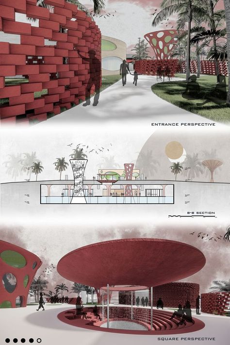 Cultural center of Marrakech, Morocco Architecture Tutorial, Sustainable Architecture Concept, Architecture Drawing Presentation, مركز ثقافي, Campus Design, Concept Models Architecture, Conceptual Architecture, Architecture Concept Diagram, Architecture Design Sketch