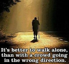 "It's better to walk alone, than with a crowd going in the wrong direction." Following the crowd, it's hard to make decisions on your own opinion. Making the same decision as the crowd you don't gain any knowledge. Ghandi Quotes, Mahatma Gandhi Quotes, Gandhi Quotes, Inspirational Quotes Pictures, Positive Words, Mahatma Gandhi, The Source, Famous Quotes, The Words