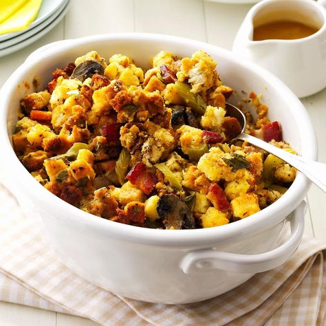 Bacon & Sausage Stuffing Stuffing With Sausage Recipes, Bacon Stuffing, Stuffing With Sausage, Box Stuffing, Sausage And Bacon, Bacon And Sausage, Apple Stuffing, Sausage Stuffing Recipe, Sausage Stuffing