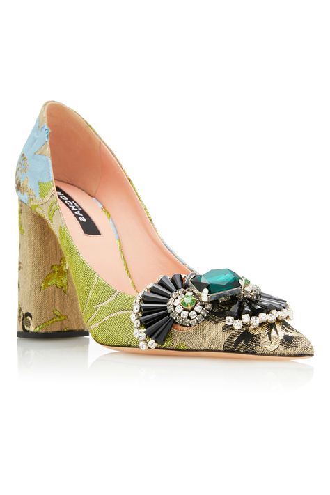 Rochas - Multicolor brocade block heel pumps ($895) Fashions Designs, Fancy Heels, Block Heel Pumps, Cinderella Shoes, Womens Pumps, Fancy Shoes, Everyday Shoes, Moda Vintage, Stiletto Pumps