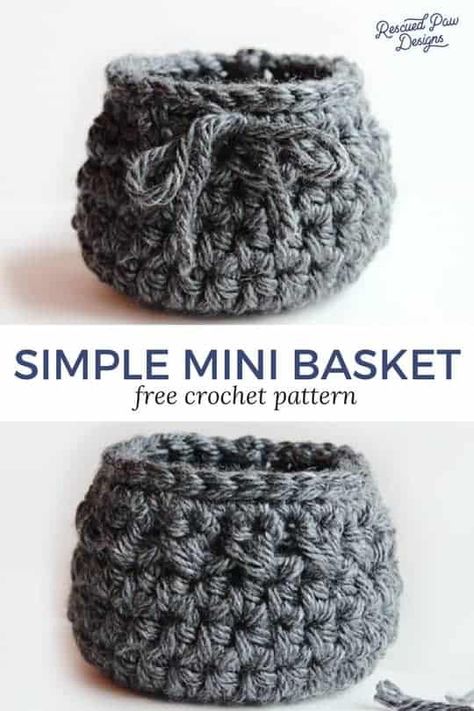 Simple Mini Crochet Basket Pattern by Rescued Paw Designs - Make one today with this FREE crochet pattern #freecrochetpattern #crochetbasket www.rescuedpawdesigns.com Crocheted Baskets, Crochet Basket Pattern Free, Crochet Storage Baskets, Crochet Bowl, Mini Basket, Basket Crochet, Crochet Storage, Basket Pattern, Simple Crochet