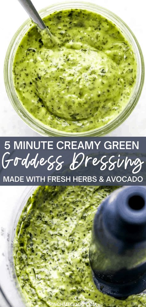 This simple bright and easy Green Goddess Dressing Recipe is so creamy and herby you will want to put it on everything. Packed with fresh herbs like basil and parsley, combined with greens like watercress and creamy avocado. Blended into an incredible thick and flavor packed dressing or sauce you can eat on sandwiches, or as a healthy dip paired with crisp veggies. Ready in 5 minutes or less! This is s dressing you must try!